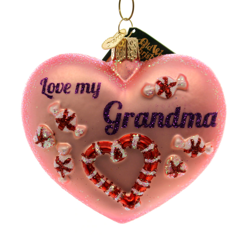 Old World Christmas Grandma Heart Glass Ornament Candycane Love 30043 (27053)