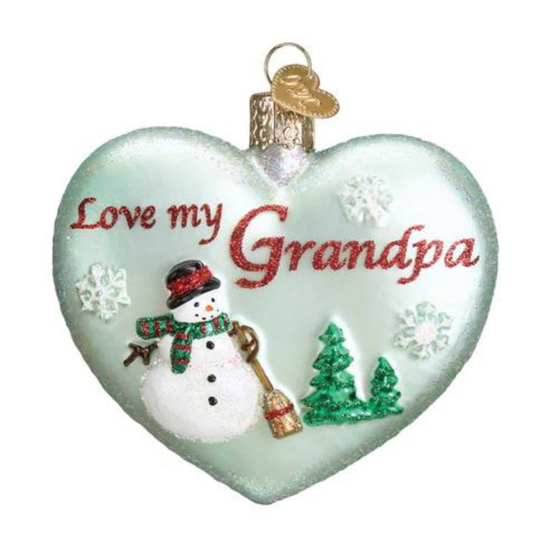 Old World Christmas Grandpa Heart Glass Ornament Love Snowmen 30044 (27054)