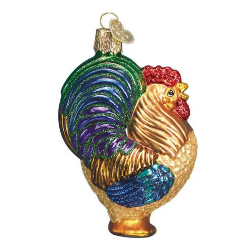 Old World Christmas Rooster - One Glass Ornament 3.5 Inch, Glass - Midnight Crow Mass 16006 (27068)