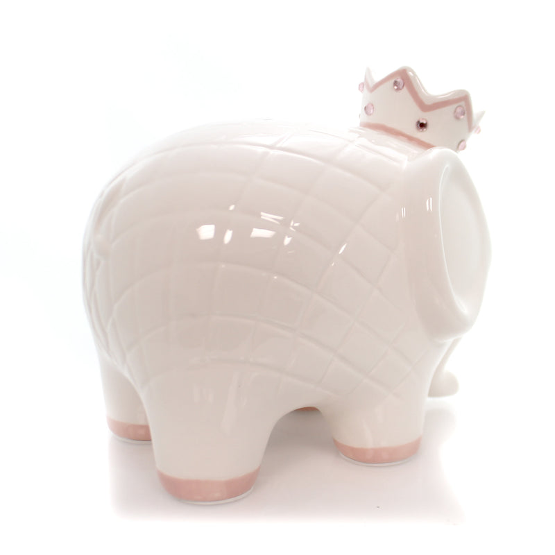 Child To Cherish White W/Pink Coco Elephant Bank - One Bank 7.75 Inch, Ceramic - Crown Baby 3781Pk (27536)