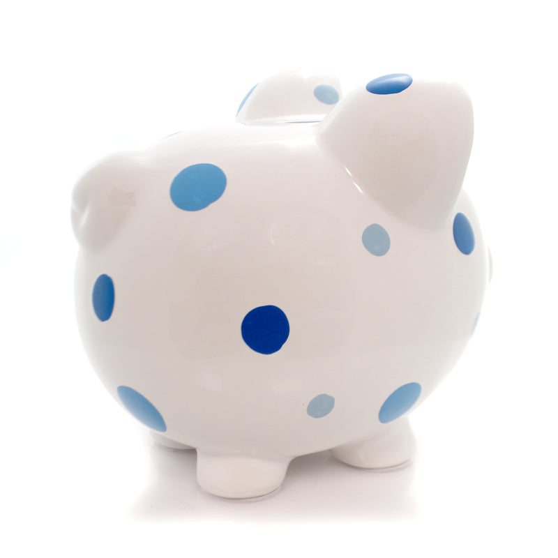 Child To Cherish Blue Multi Dot Bank - One Bank 7.75 Inch, Ceramic - Polka Piggy Money Saving 3606Bl (27546)