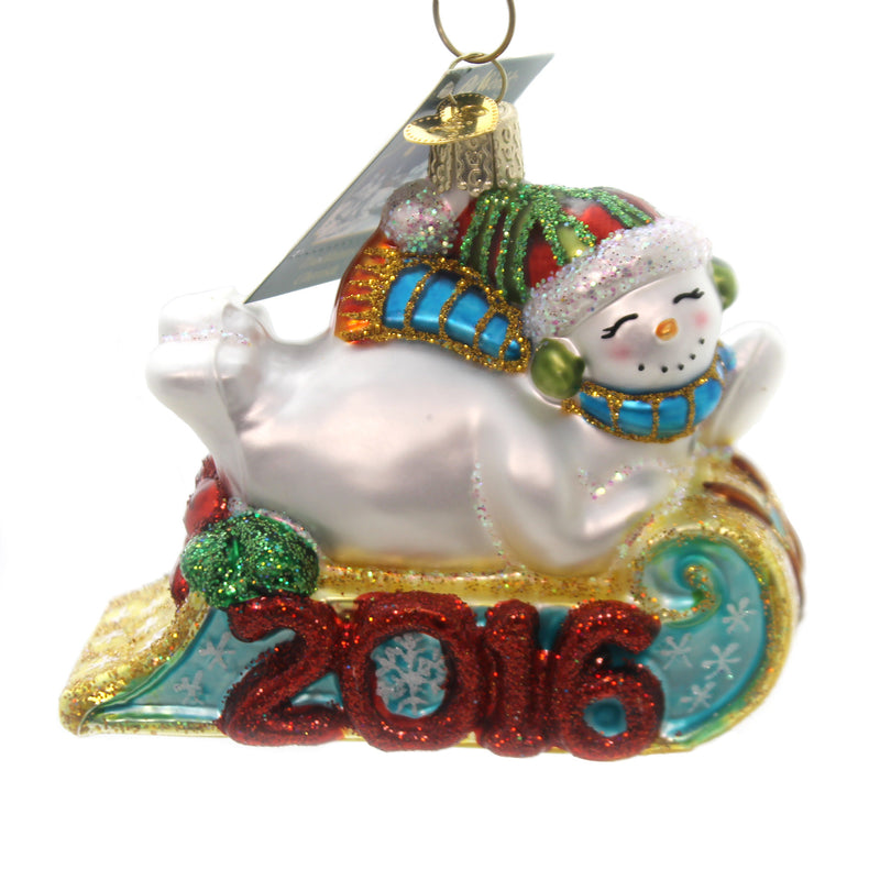 Old World Christmas 2016 Sledding Snowman Glass Christmas Dated 24166 (28306)