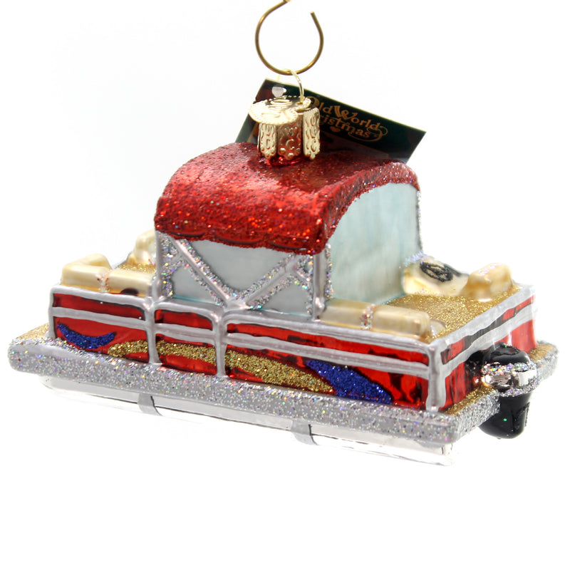 Old World Christmas Pontoon Boat Glass Ornament  Water Cruising 46059 (28312)