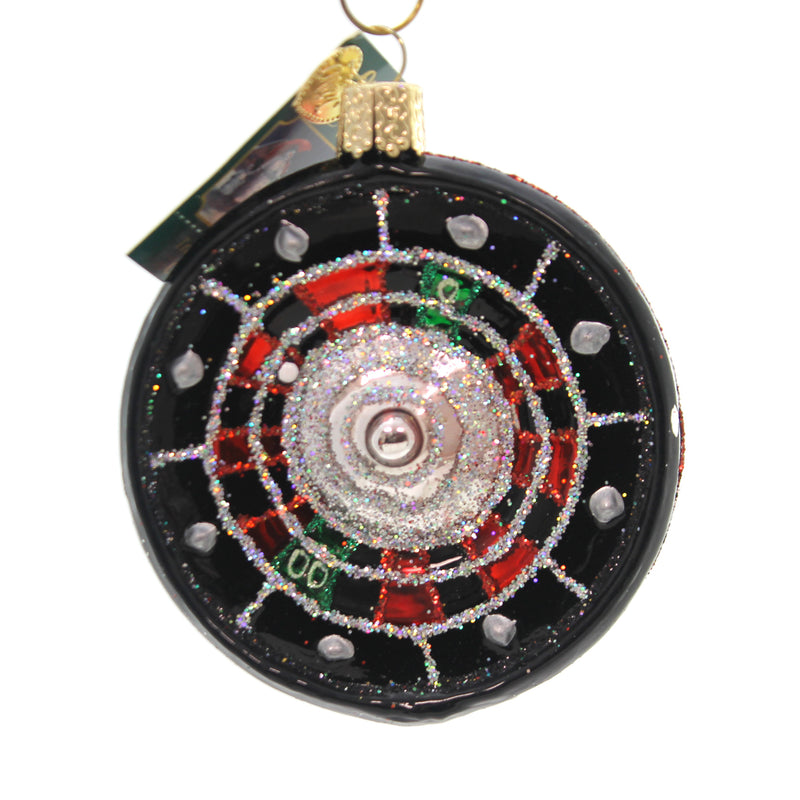 Old World Christmas Roulette Wheel Glass Ornament Spin Red Black Game 44093 (28376)