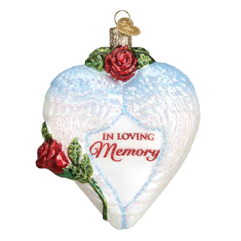 Old World Christmas 4.25 Inches In Loving Memory Glass Ornament Roses Dove Wings 30050