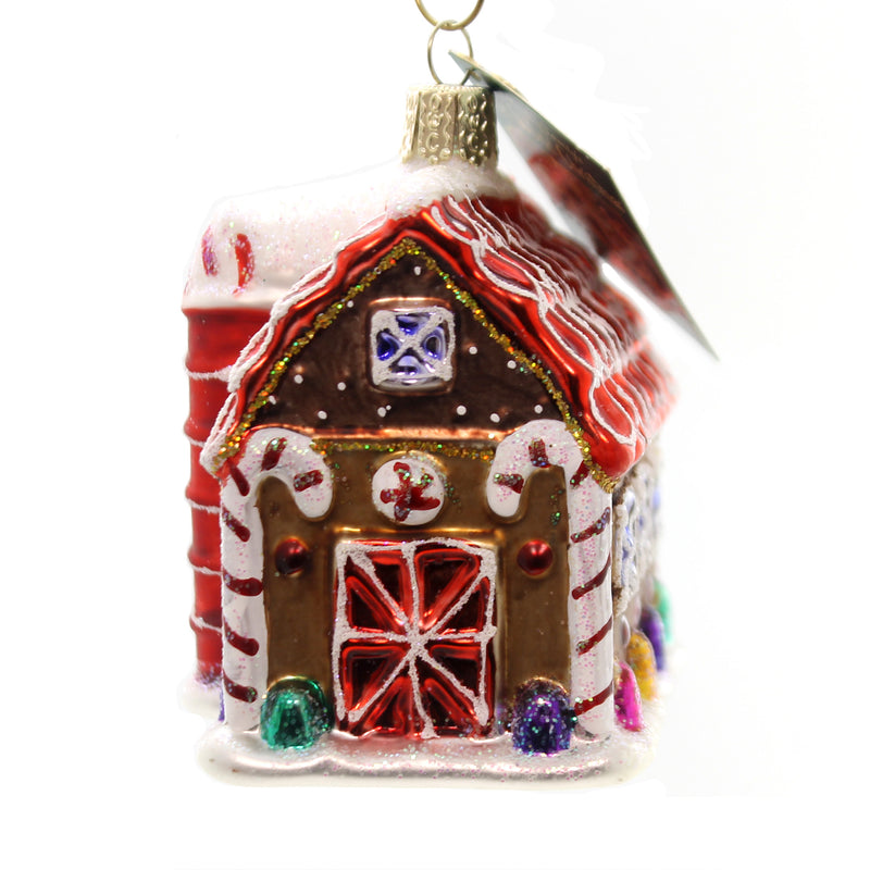 Old World Christmas Gingerbread Barn Glass Country Life Values Ornament 20070 (28395)