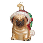 Old World Christmas 3.5 Inches Tall Holly Hat Pug Glass Faithful Companion Dog 12430 (29838)