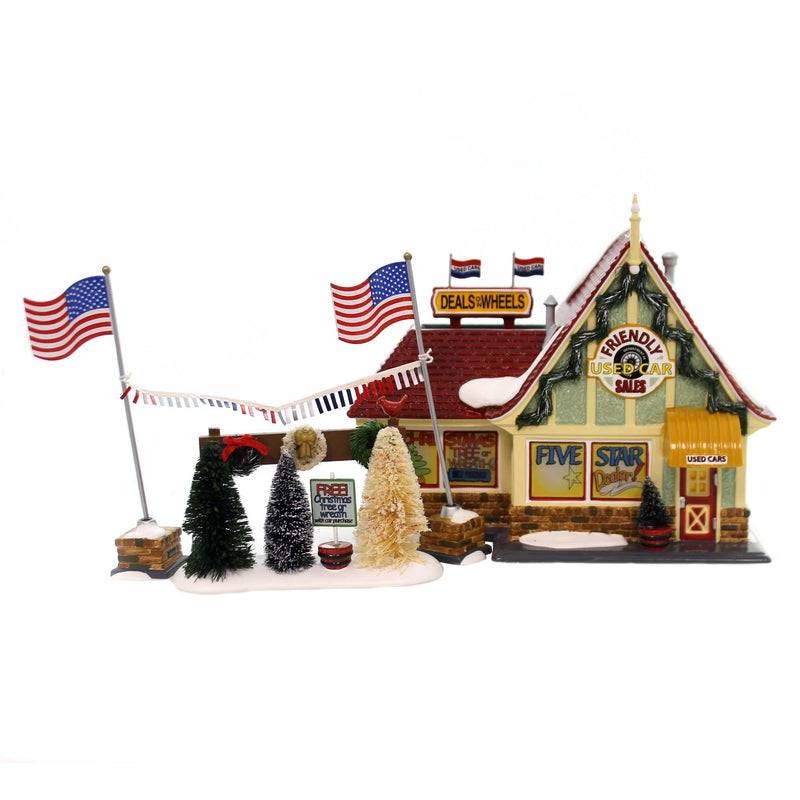 (3021) Enesco Friendly Used Car Sales, 7.00 Inch, Christmas Snow Village 55340