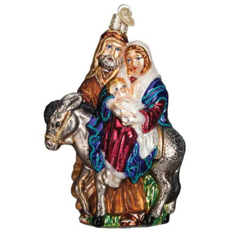 Old World Christmas Flight To Egypt - One Ornament 5.25 Inch, Glass - Mary Joseph Baby Jesus Donkey 10209 (30647)