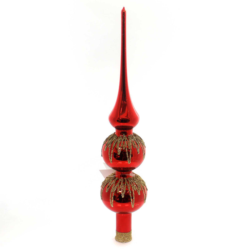 Red Finial W/ Gold Icicles - 1 Tree Topper 12 Inch, Glass - Tree Topper Czech Tt713 (30788)