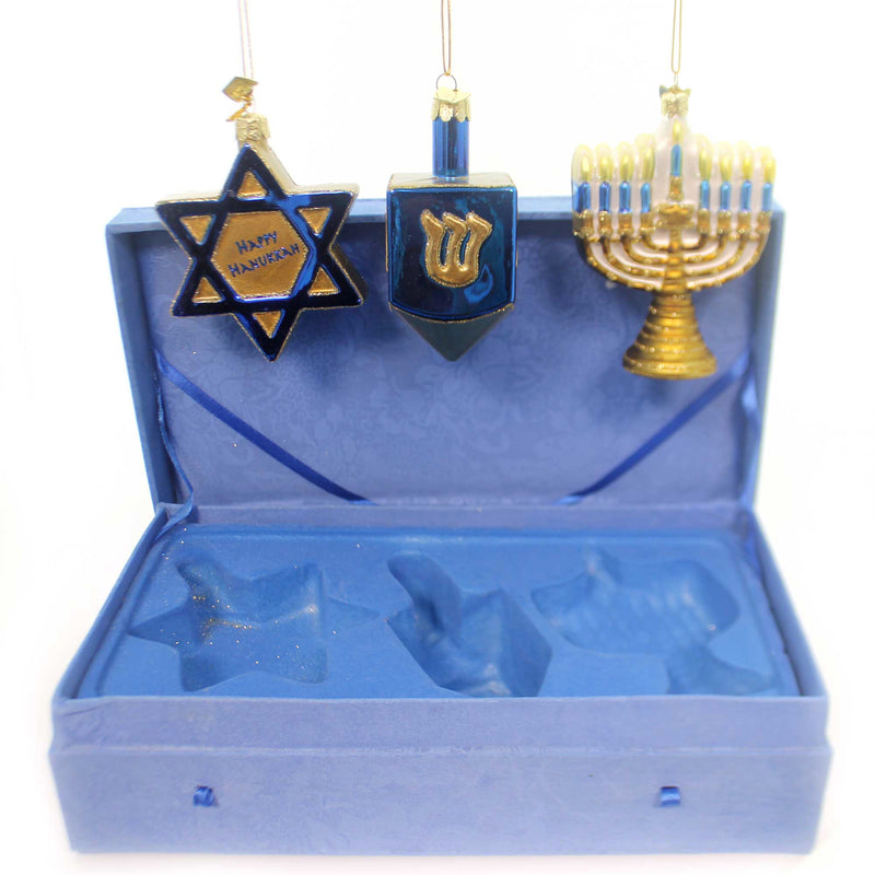 Noble Gems Hanukkah Ornament Set/3 Glass Menorah Dreidel Star Nb1124 (30882)