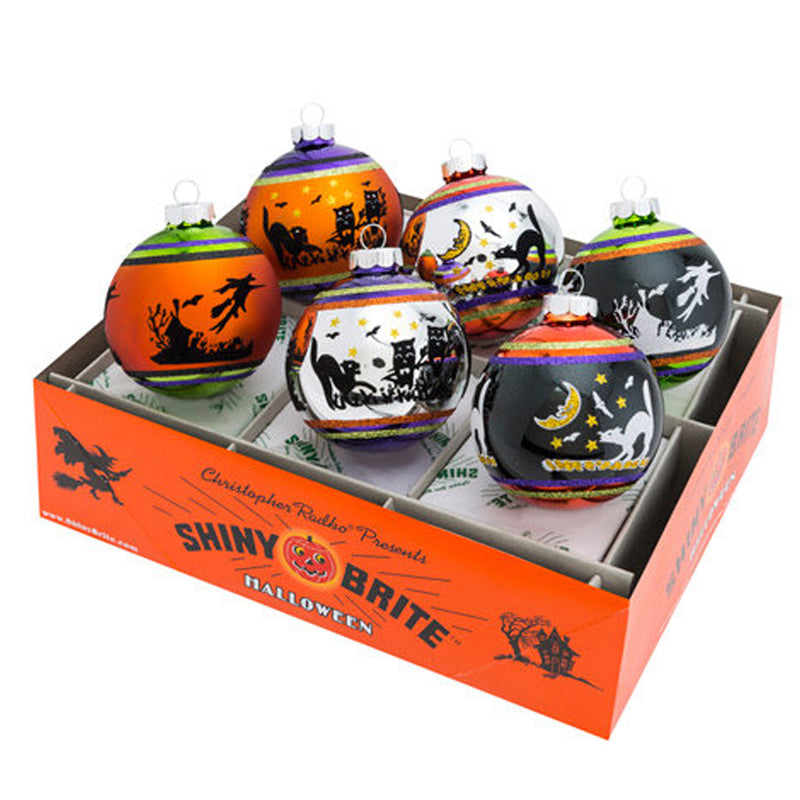 Shiny Brite 3.25 Halloween Flocked Rounds - - SBKGifts.com