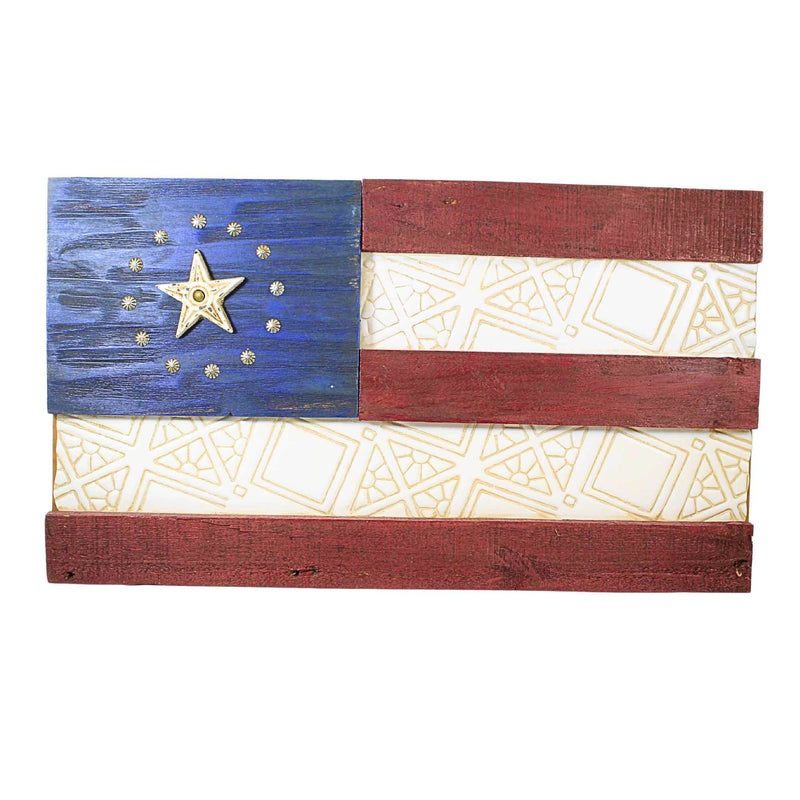 Jim Shore Patriotic Flag - 1 Wood Flag 12 Inch, Wood - Wall Hanging Wood Rustic 4056932 (32057)