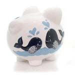 Child To Cherish Blue Double Whale Pig Bank - One Bank 7.75 Inch, Ceramic - Save Money Ocean 36856 (32465)