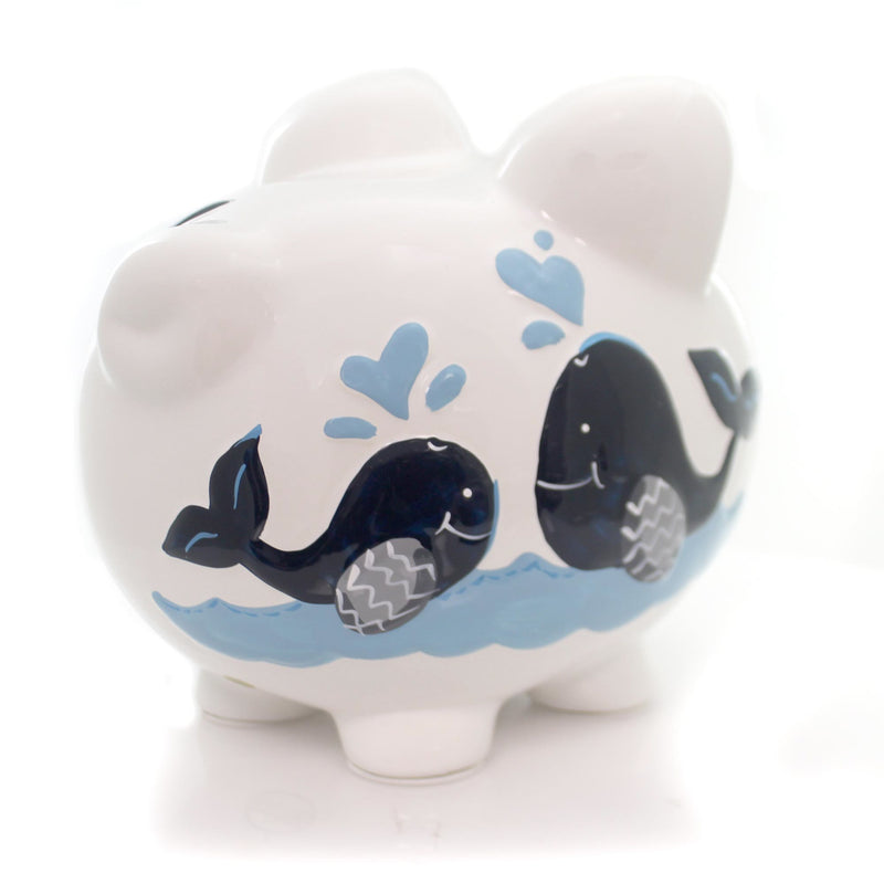 Bank Blue Double Whale Pig Bank Ceramic Save Money Ocean 36856
