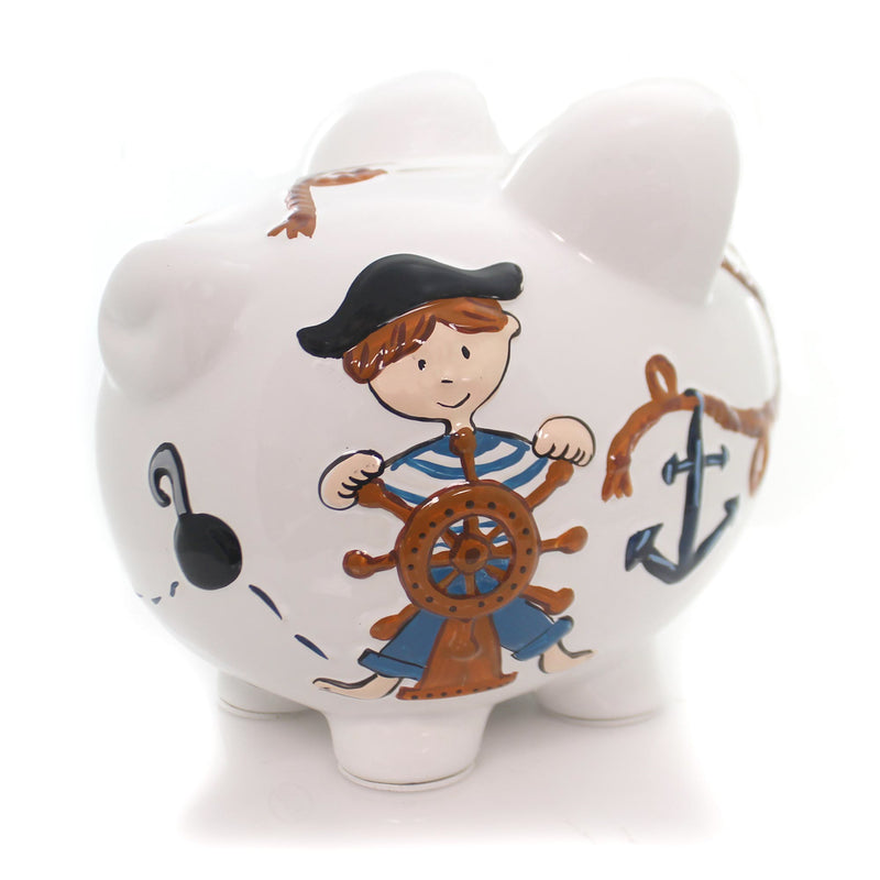 Child To Cherish Pirate Piggy Bank - One Bank 7.75 Inch, Ceramic - Money Saver 36867 (32469)