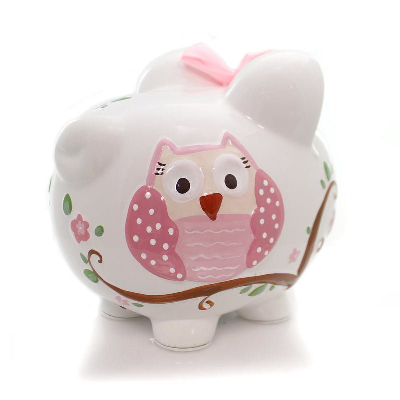 Child To Cherish Pink Dotted Owl Piggy Bank - - SBKGifts.com