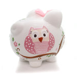 Child To Cherish Pink Dotted Owl Piggy Bank - 1 Bank 7.75 Inch, Ceramic - Money Saver Butterfly 36837 (32470)