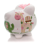 Child To Cherish Pink Tropical Punch Piggy - One Bank 7.75 Inch, Ceramic - Giraffe Turtle Monkey 36835 (32472)