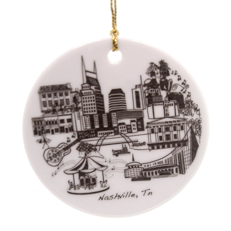 Holiday Ornaments NASHVILLE TN FLAT ORNAMENT Ceramic Landmarks Cinas005