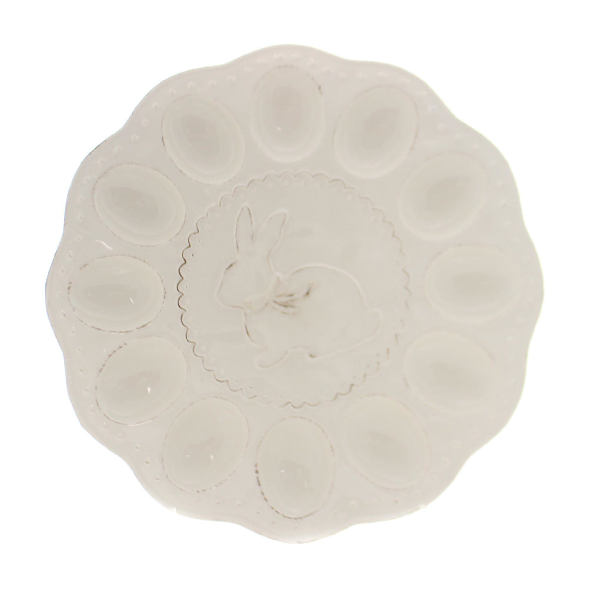 (32564) Cream Bunny Egg Plate