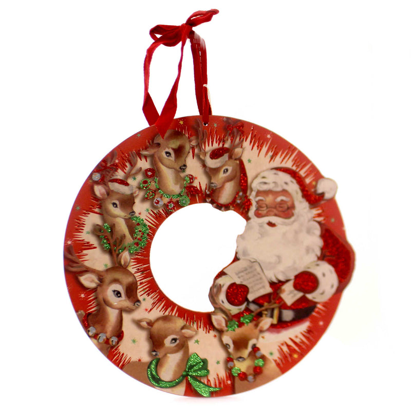 Christmas Vintage Red Santa Wreath Wood Reindeer 32272 (33065)