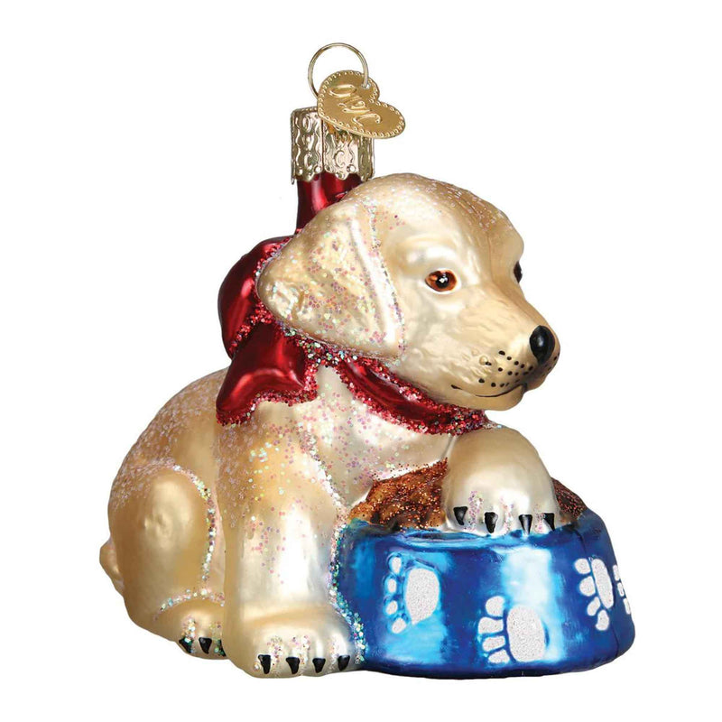 Old World Christmas 3.0 Inches Tall Labrador Pup Glass Ornament Lab Paw Bowl 12458 (33132)
