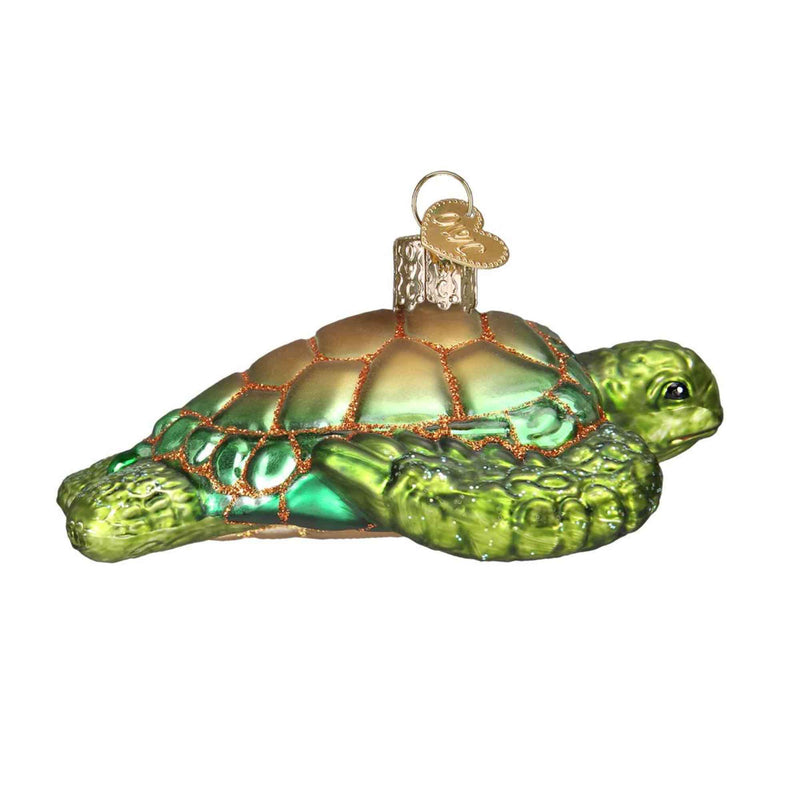 Old World Christmas 1.75 Inches Tall Green Sea Turtle Glass Ornament Ocean Tortoise 12167 (33133)