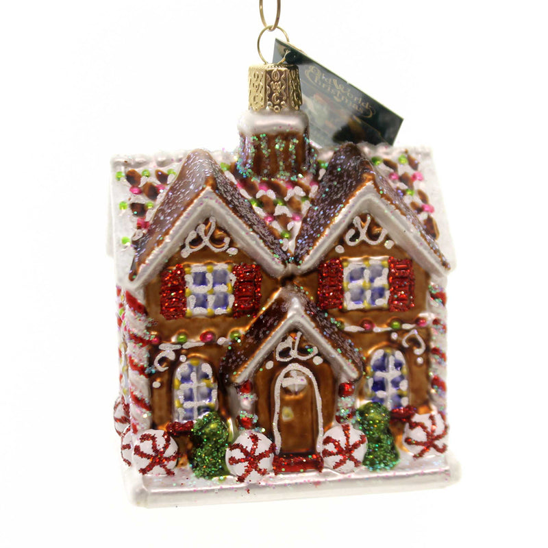 Old World Christmas Christmastime Cottage Glass Ornament Home Peppermint 20075 (33161)