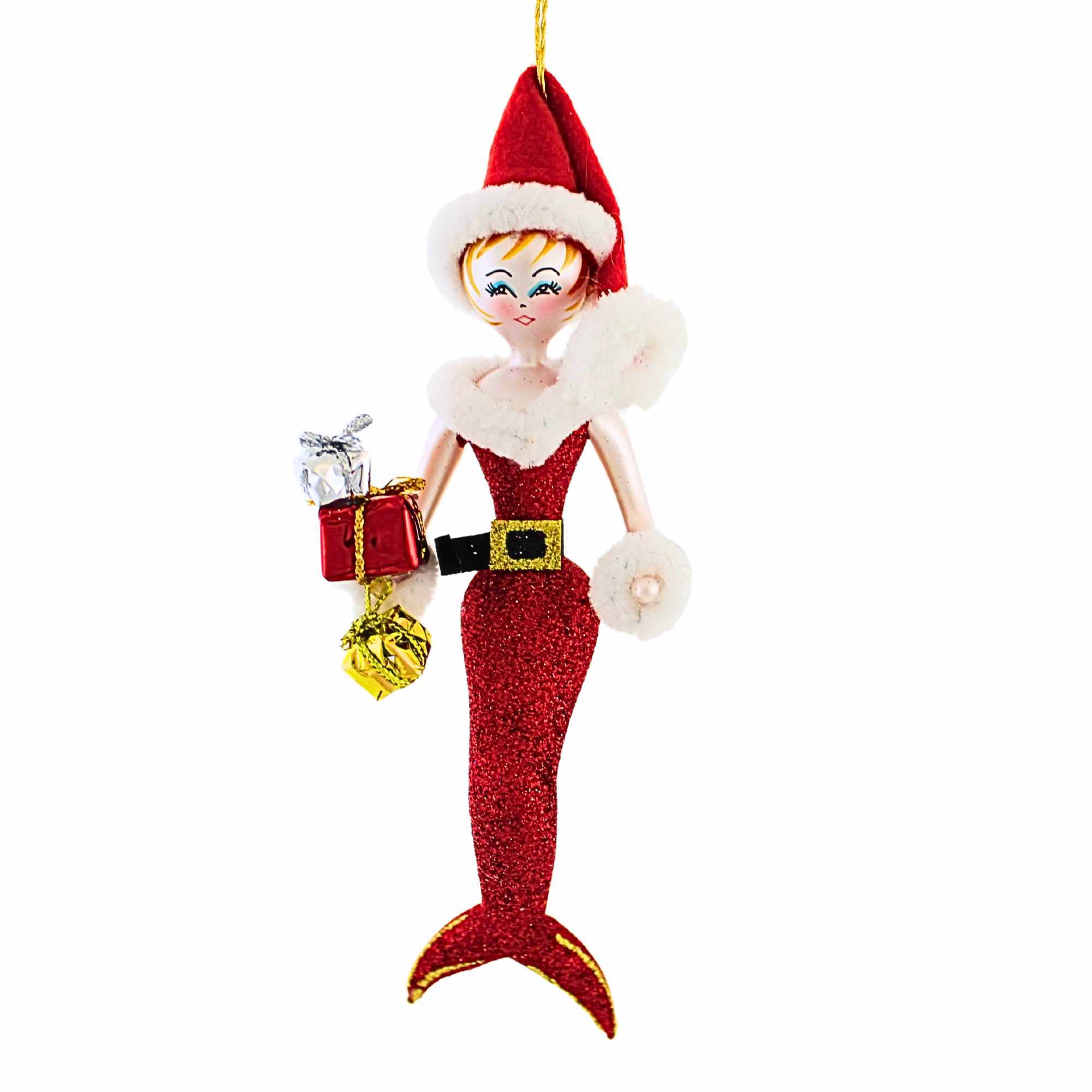 De Carlini Italian Ornaments 6.75In Santa Mermaid, Glass, Ornament