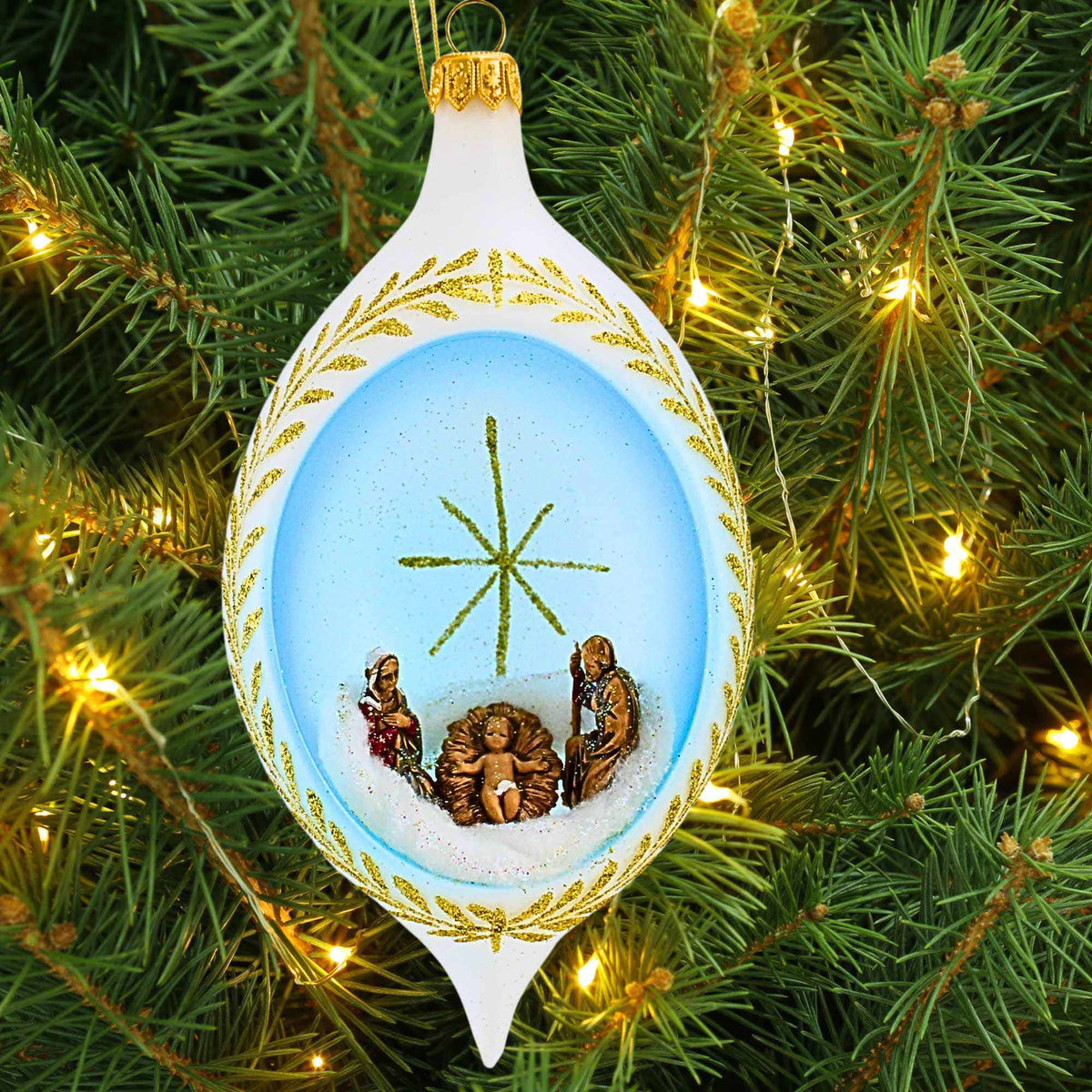 De Carlini Italian Ornaments Frosted Nativity - - SBKGifts.com
