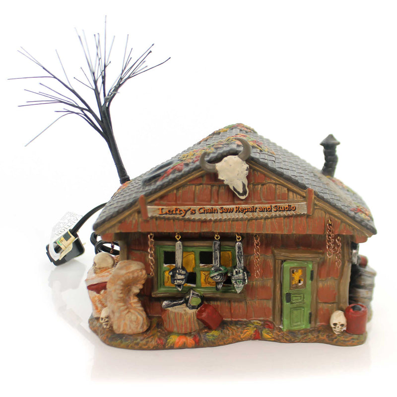 Department 56 House Lefty's Chain Saw Repair & Studio Lighted Skulls 4056703 (33515)