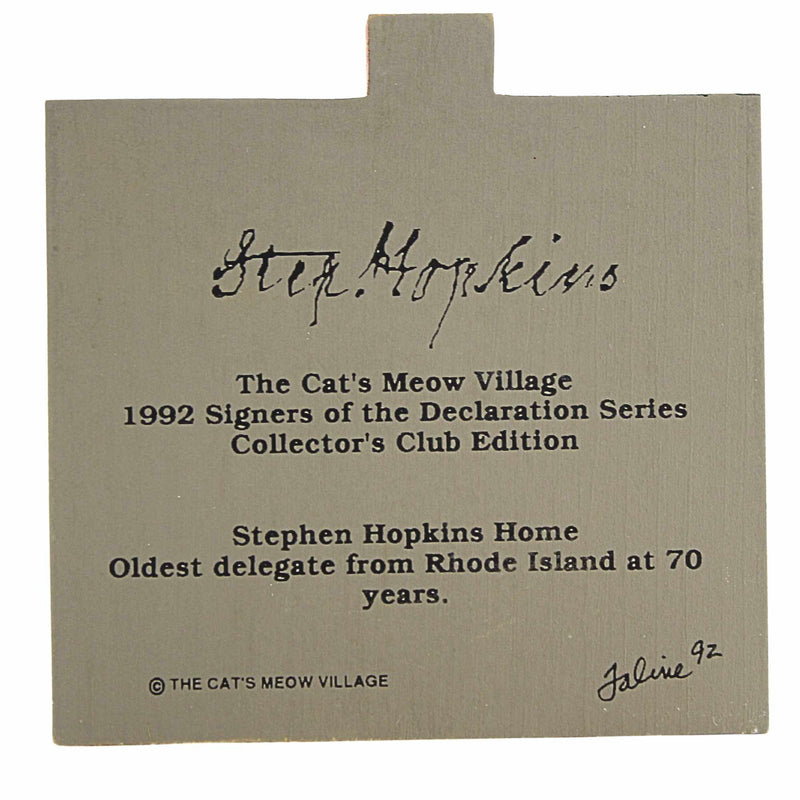Cat's Meow Village Stephen Hopkins Home - - SBKGifts.com