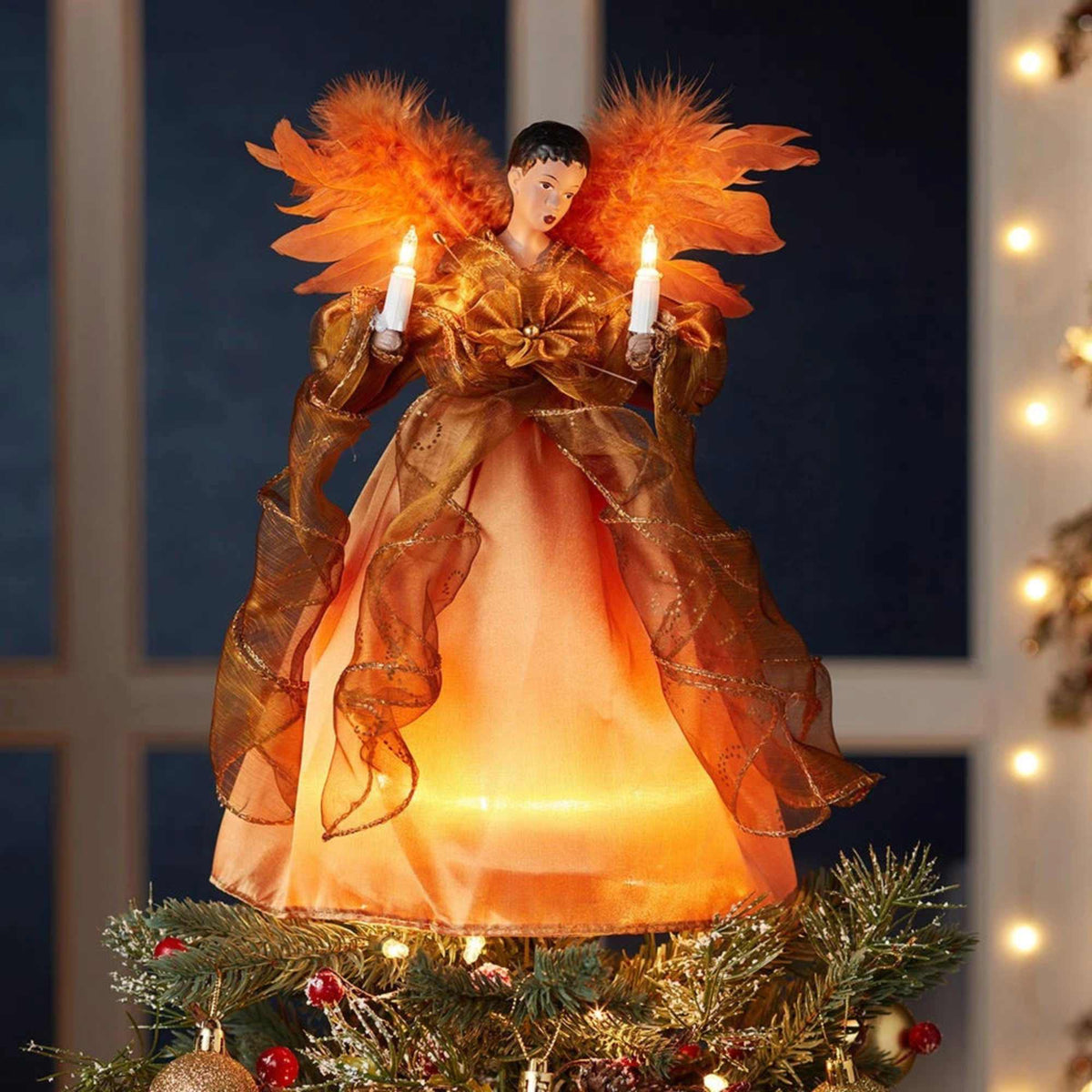 Kurt S. Adler Gold Black Angel Tree Topper - - SBKGifts.com