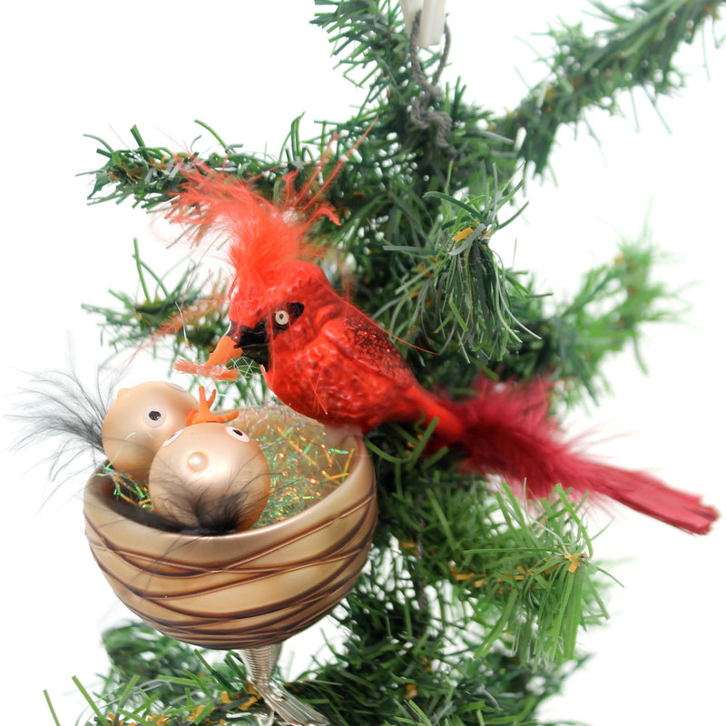 Golden Bell Collection Nest Feeding Cardinals Clip On Ornament Red Bird Br454 (34435)