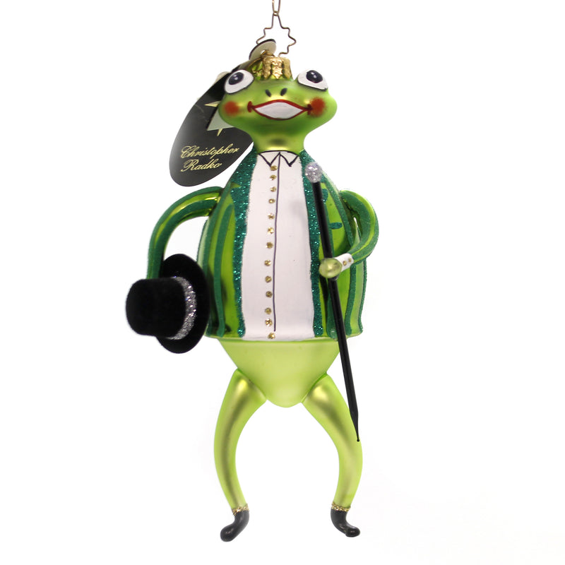 Christopher Radko Green N Groomed Blown Glass Ornament Frog Wedding (347)