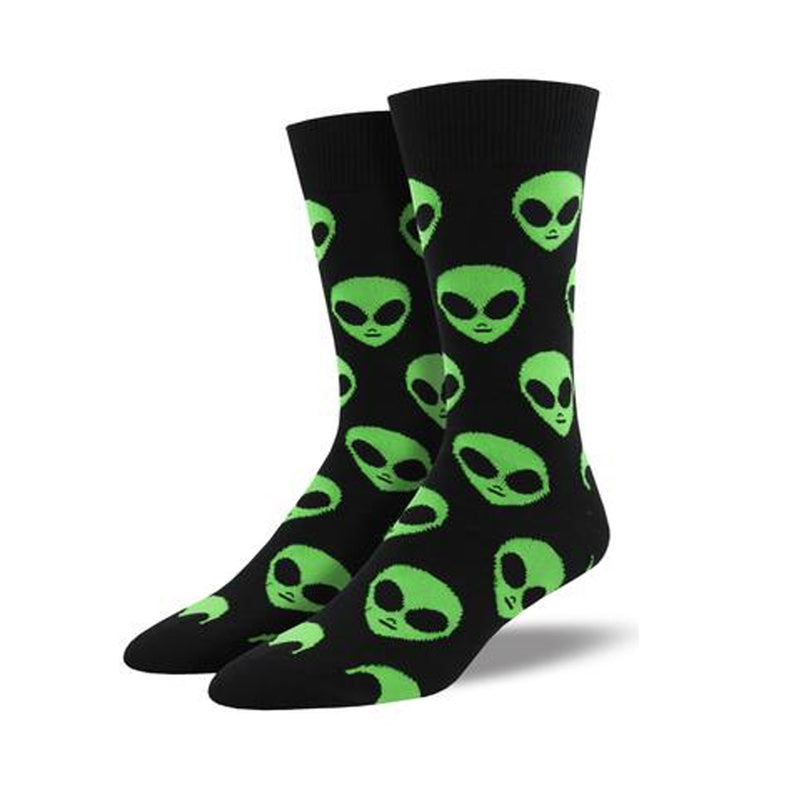 Come In Peace Black - 1 Pair Of Socks 16 Inch, Cotton - Mens Party Crew Alien Space Mnc1537 Blk (36364)