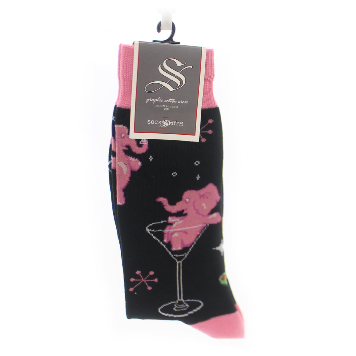 Novelty Socks Pink Elephant Black - - SBKGifts.com