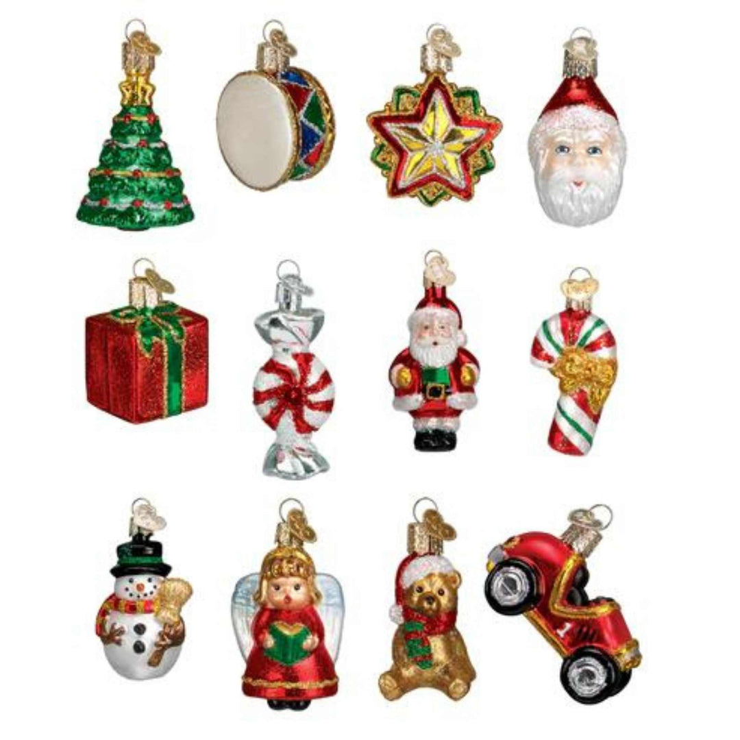 Old World Christmas Mini Christmas Set - Set Of 12 Mini Ornaments 2.75  Inch, Glass - Ornament St/12 Santa Star 14018