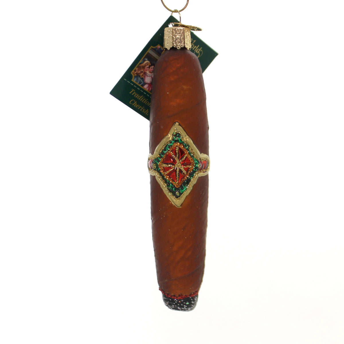 tobacco ornament It comes with a jute tie for hanging and has a pocket to place small candy canes or greenery Old World Christmas Cigar -