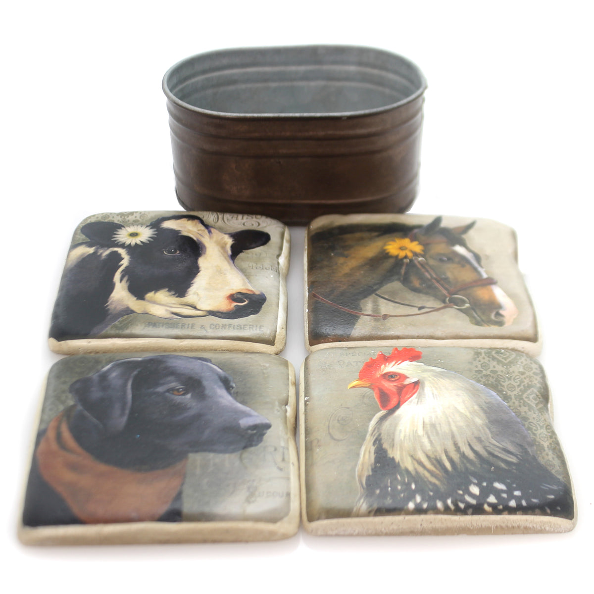 Tabletop Coaster Set In Metal Container - - SBKGifts.com