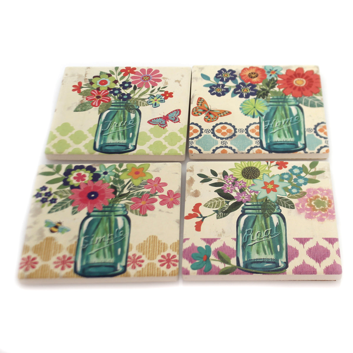 Home Decor Flowers In A Jar Coaster Set - - SBKGifts.com