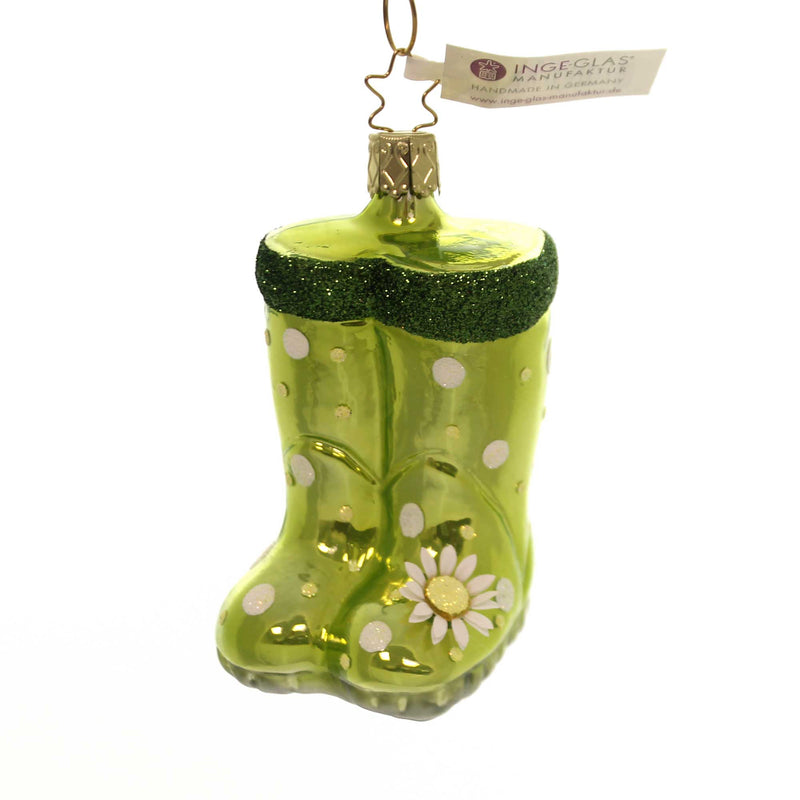 Inge Glas Chartreuse Rain Boots Glass Ornament Wallies Rubbers 10138S018 (37391)