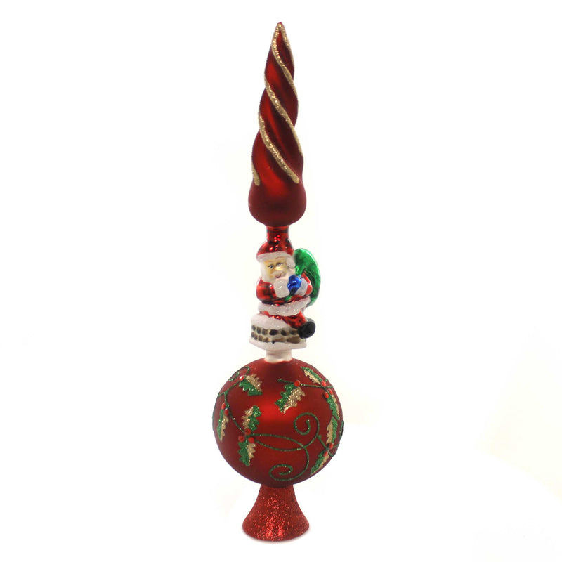 Tree Topper Finial Treetop With Santa Glass Holly Glitter Christmas Gg0497 (37496)