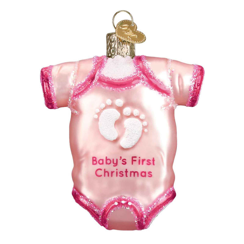 (37604) Old World Christmas Pink Baby Onesie, 3.25 Inch, Ornament First Christmas 32338