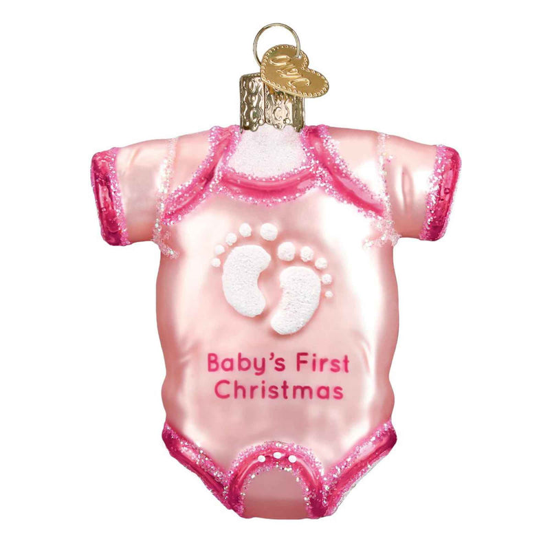 Old World Christmas 3.25 Inches Tall Pink Baby Onesie Glass Ornament First Christmas 32338 (37604)