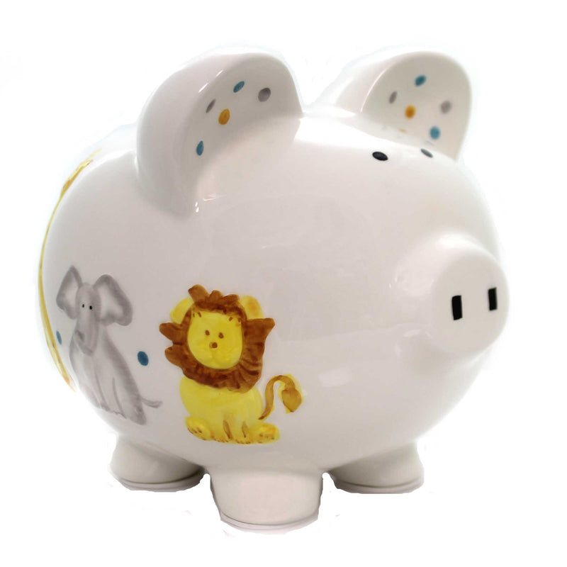 Child To Cherish Sweet Safari Piggy Bank - One Bank 7.75 Inch, Ceramic - Elephant Giraffe Lion 36871 (37629)