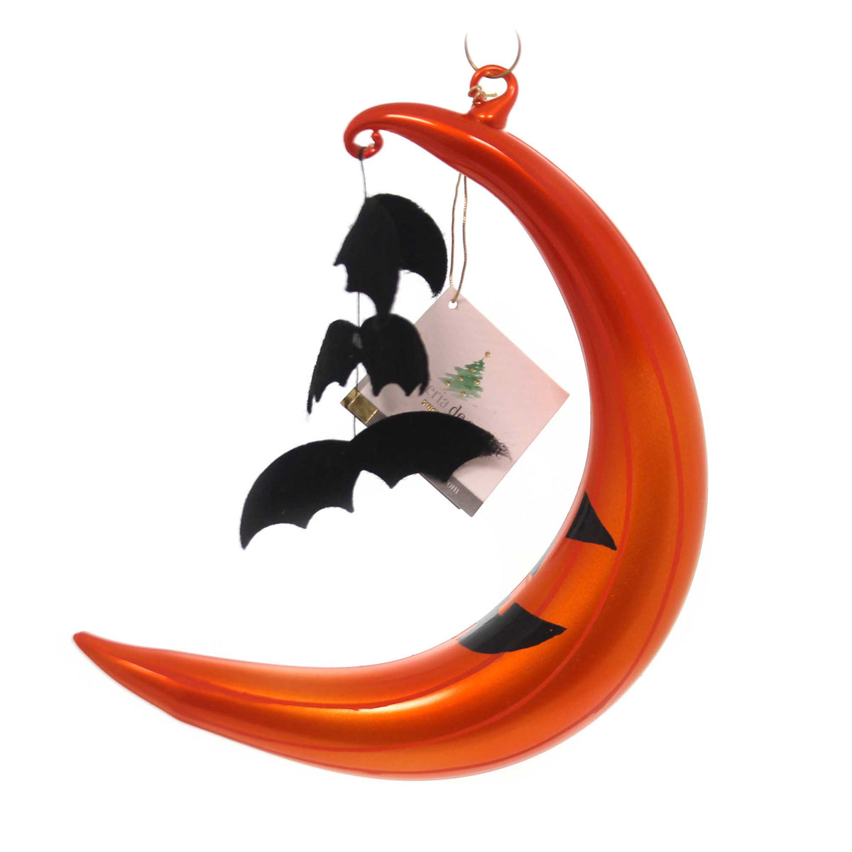 De Carlini Italian Ornaments Crescent Moon W/ Bats - - SBKGifts.com