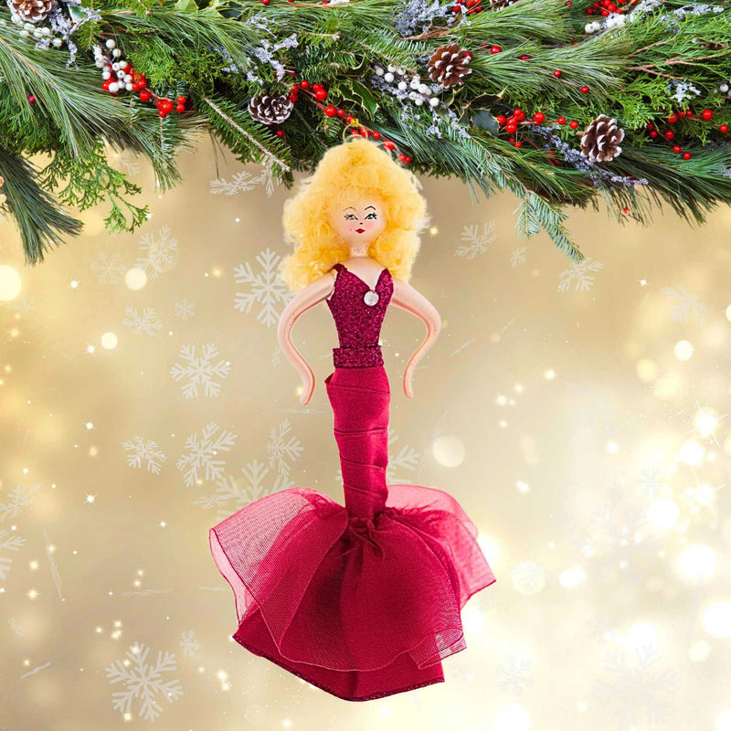 De Carlini Italian Ornaments Chic Lady In Rose Dress - - SBKGifts.com