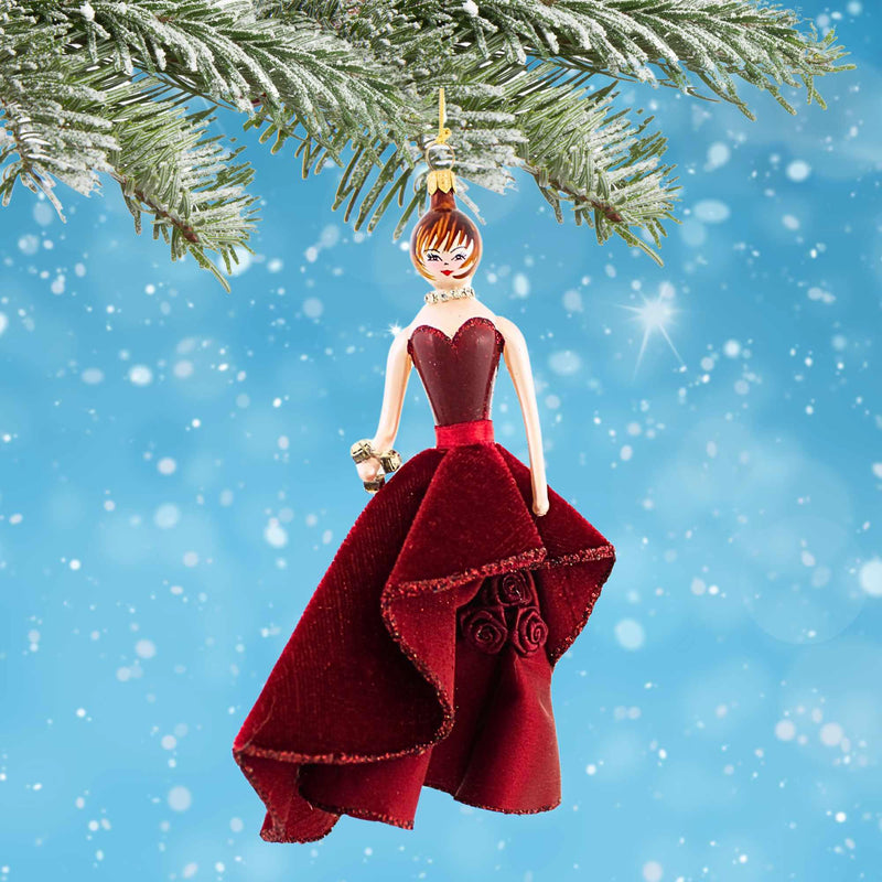 De Carlini Italian Ornaments Lady In Burgundy Evening Gown - - SBKGifts.com